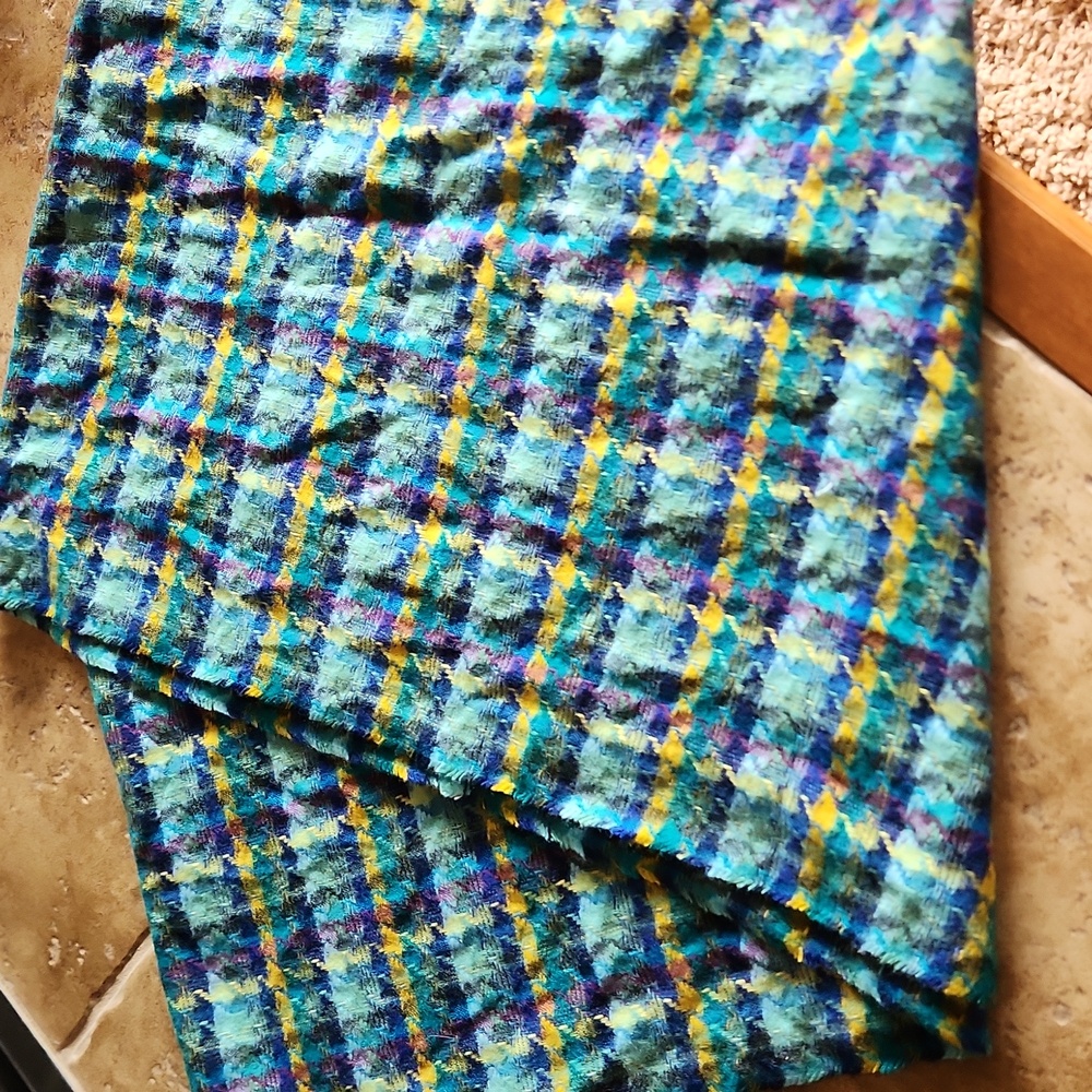 Cashmink Blue, Yellow, And Green Infinity Scarf